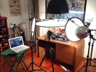 Soft box, flood lights, and translucent diffusers